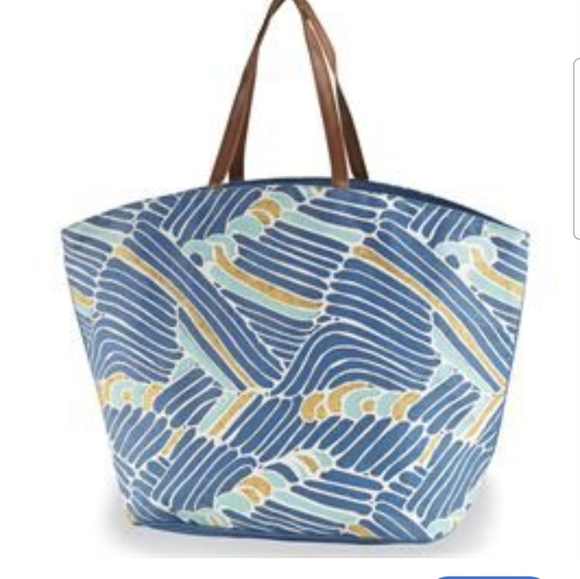 Mud pie Extra Large canvas tote NWOT blue - Picture 1 of 4